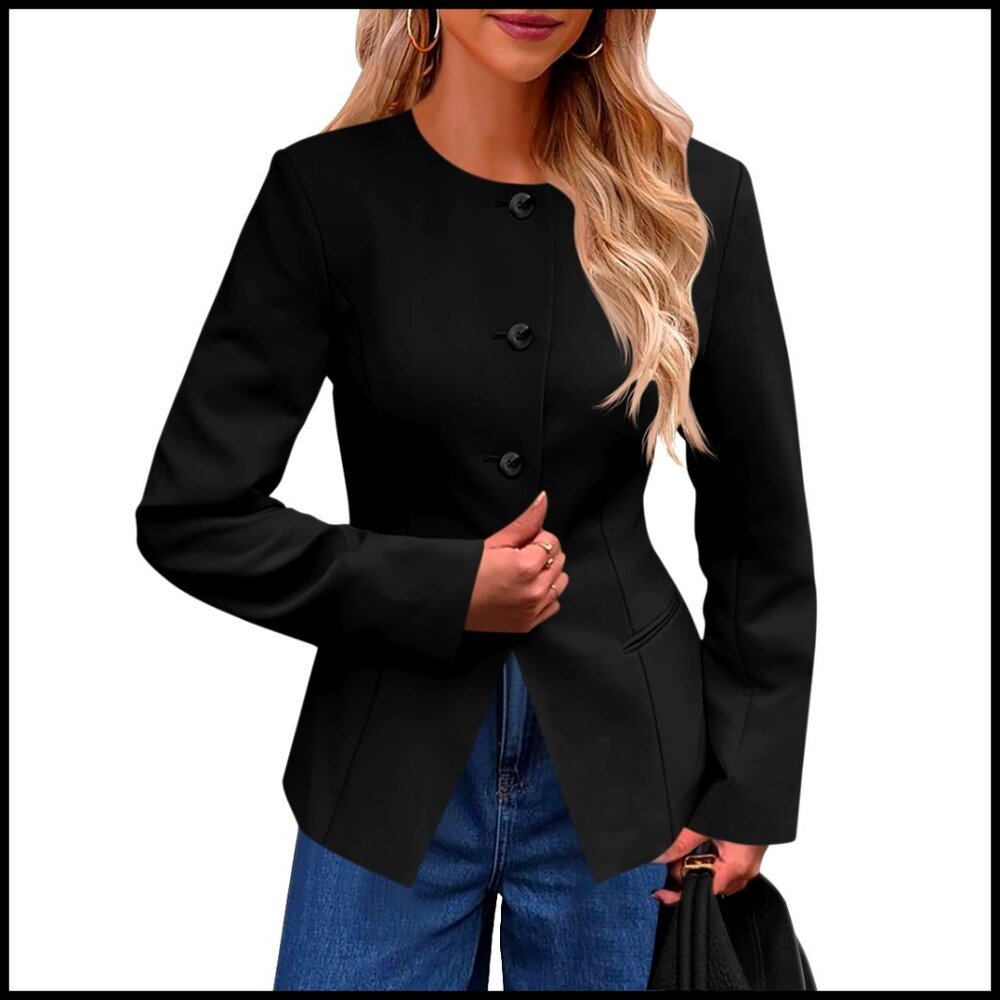 Fitted Blazer Collarless Split Hem Work Office Bu… - image 1